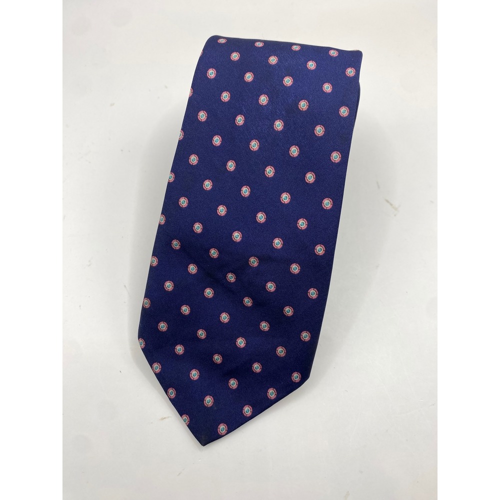 Italianissimo Mens Navy Blue Pink Medallion Geometric Polyester Tie Made in‎ USA